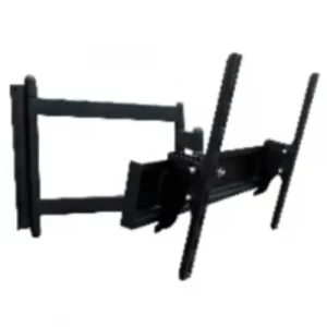 Soporte de TV de pared con brazo articulado, permite ajustar la inclinación y posición.